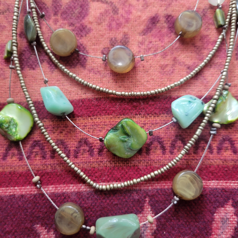 Mulri Strand Green and Brown Beaded Necklace